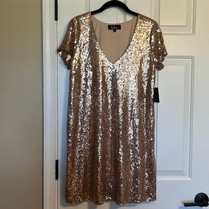 Lulu's champagne sequin shift dress size small